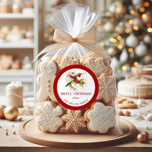 Sticker Rond Thème de Noël Joyeux colibri de Noël