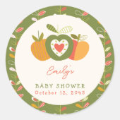 Sticker Rond Thème de pomme Whimsical Baby shower d'automne ver (Devant)