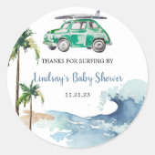 Sticker Rond Thème de surf Baby shower Invitation Plage Bébé (Devant)