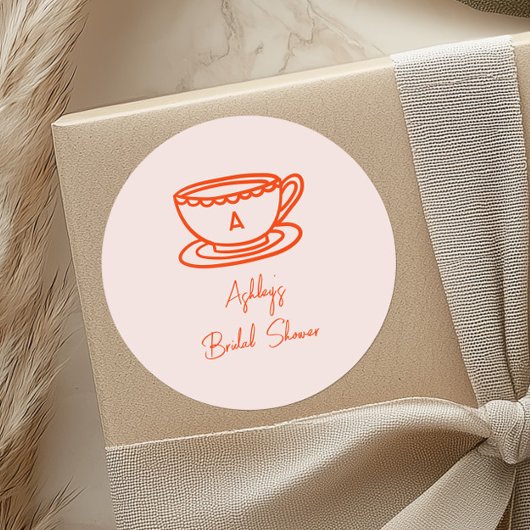 Sticker Rond Thème de thé pour douche de mariée gribouillage fa