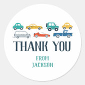 Sticker Rond Thème de transport Anniversaire Merci (Devant)
