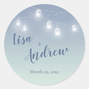 Sticker Rond Thème Décontracté mariage bleu et blanc doux