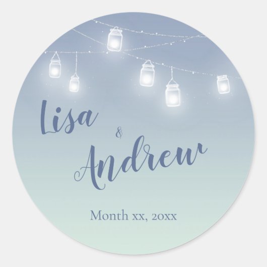 Sticker Rond Thème Décontracté mariage bleu et blanc doux (Devant)