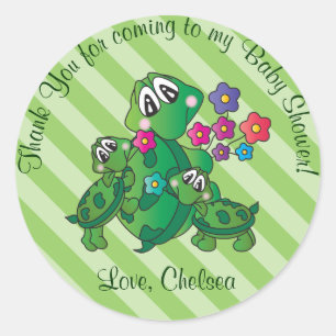 Sticker Rond Thème du Baby shower de la tortue