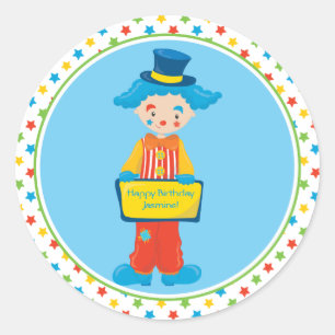 Sticker Rond Thème du cirque   Funny Clown   Personnalisé