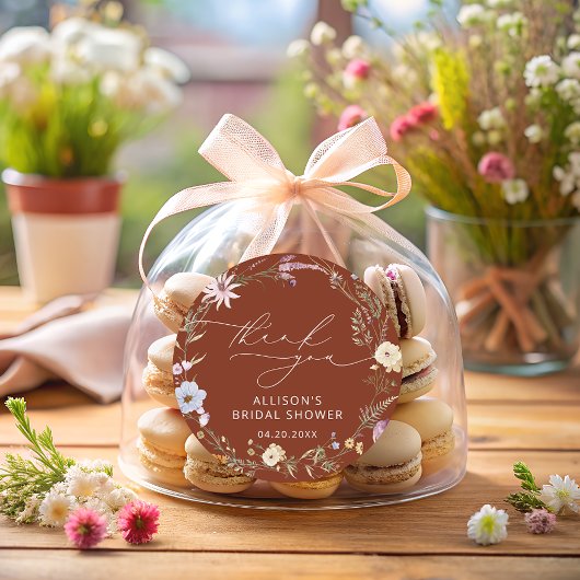 Sticker Rond Thème Fleurs Sauvages Élégantes en Terracotta pour