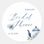 Sticker Rond Thème floral aquarelle bleu pour une baby shower d (Devant)