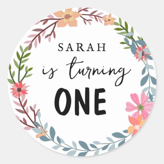Sticker Rond Thème floral Fête d'anniversaire (Devant)