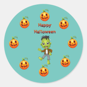 Sticker Rond Thème Halloween du petit Frankenstein.