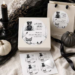 Sticker Rond Thème Halloween Ours Noir pour Baby Shower Little