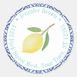 Sticker Rond Thème italien Mariage d'été Citrons Adresse de ret