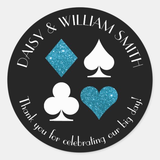 Sticker Rond Thème Las Vegas Texte personnalisé Paillettes Bleu (Devant)