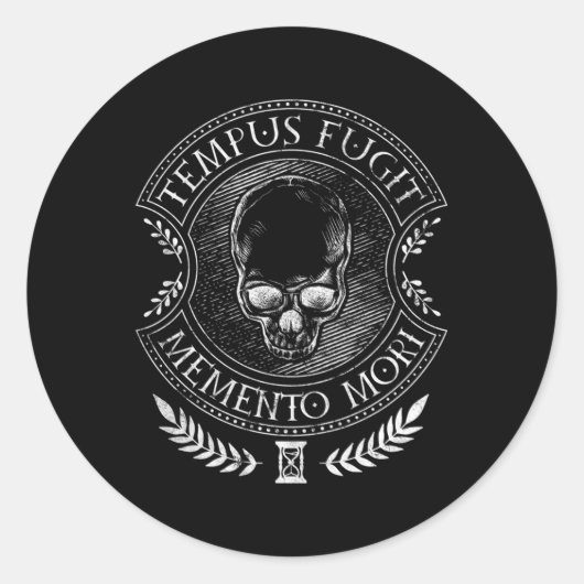 Sticker Rond Thème latin Tempus Fugit Meto Mori (Devant)