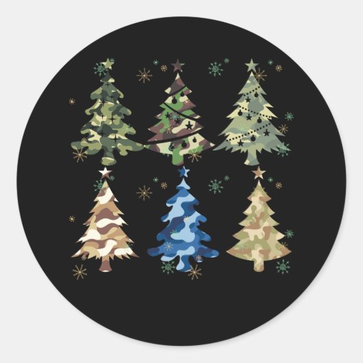 Sticker Rond Thème Militaire Camo Imprimer Arbres de Noël Avec  (Devant)