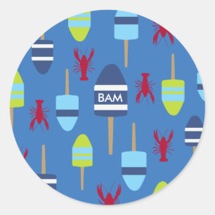 Sticker Rond Thème nautique Bouée et homard monogrammée