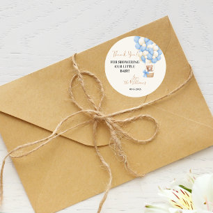 Sticker Rond Thème Ours en Peluche Oh Garçon Ballon Baby Shower