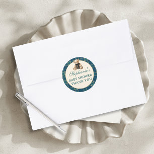 Sticker Rond Thème ours en peluche vintage à carreaux tartan ve