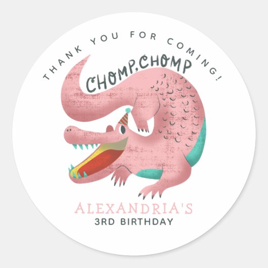Sticker Rond Thème Pink Gator Anniversaire Fête Merci Favoriser (Devant)
