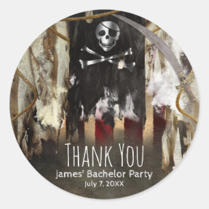 Sticker Rond Thème Pirate Anniversaire ou Objet de Fête pour En