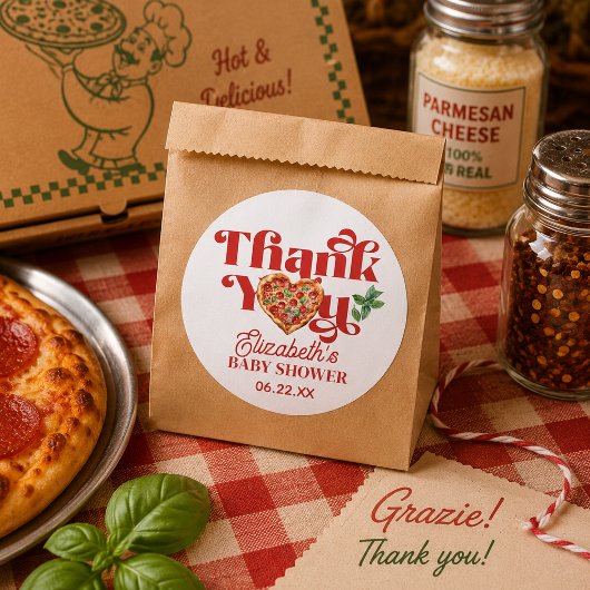 Sticker Rond Thème Pizza Rouge Blanc 