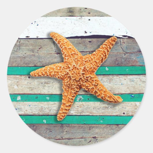 Sticker Rond Thème Plage Starfish Mariage Rustique (Devant)