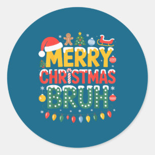 Sticker Rond Thème pull dégueu chapeau de Père Noël Bruh Joyeux