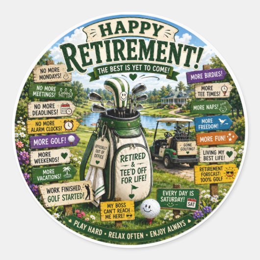Sticker Rond Thème retraite de golf (Devant)