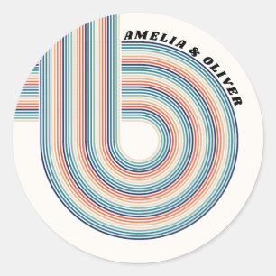 Sticker Rond Thème Rétro Personnalisé Années 70 Rayures Colorée