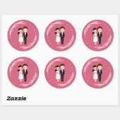 Sticker Rond Thème Rose De Kawaii Du Mariage Couple Chibi (Feuille)