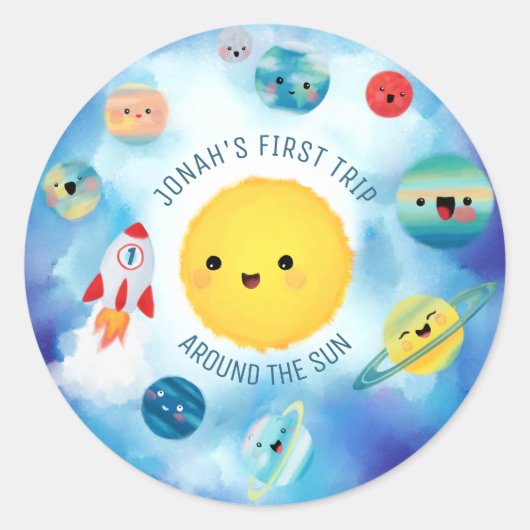 Sticker Rond Thème spatial Révolution spatiale 1er anniversaire (Devant)