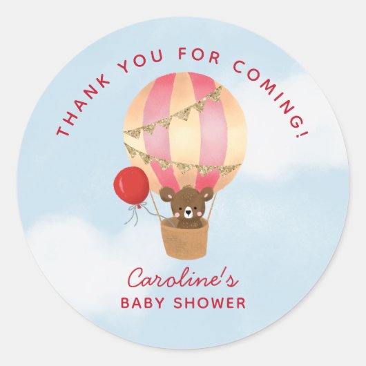 Sticker Rond Thème Voyage Baby shower rose Merci Favoriser (Devant)
