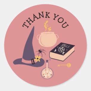 Sticker Rond Thème Whimsical rose sorcière