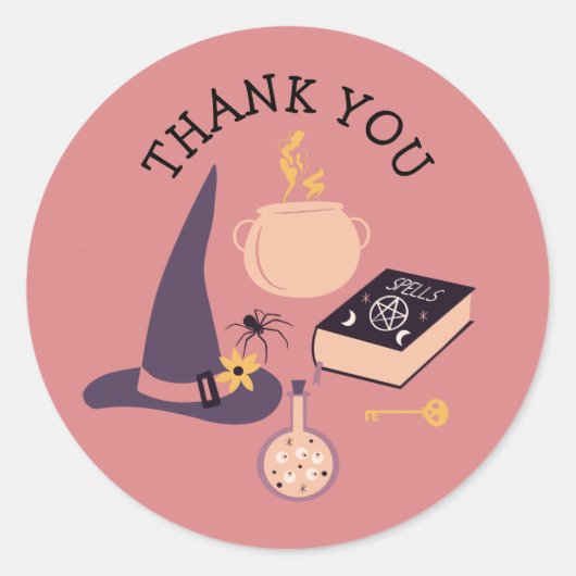 Sticker Rond Thème Whimsical rose sorcière (Devant)