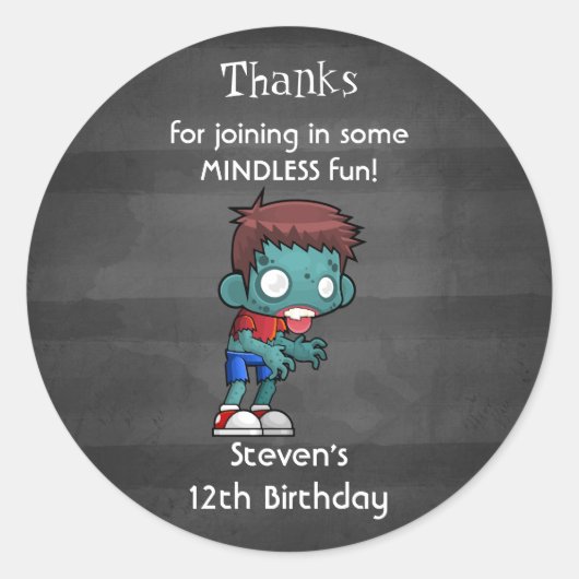 Sticker Rond Thème Zombie Anniversaire Merci (Devant)