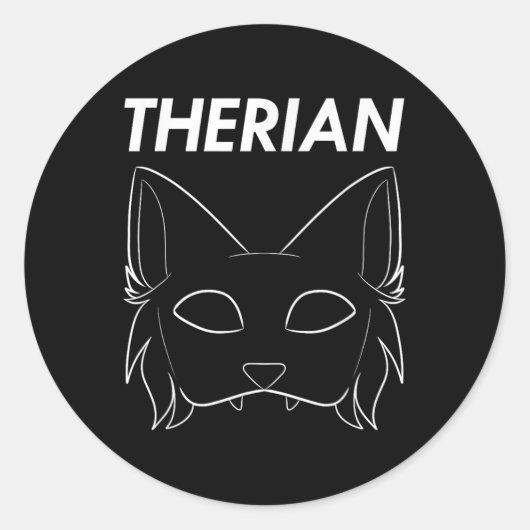 Sticker Rond Therian Furie Animal Masque Wolf Chat Chien (Devant)