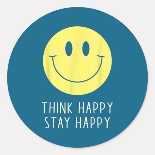 Sticker Rond Think Happy Stay Happy Motivation Quote Yellow Smi (Devant)