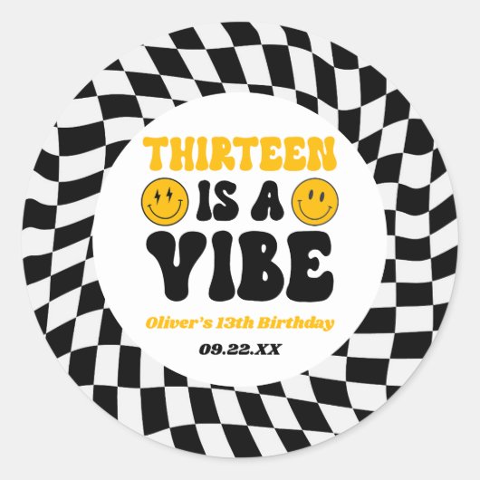 Sticker Rond Thirteen Is A Vibe Retro 13th Birthday Party (Devant)