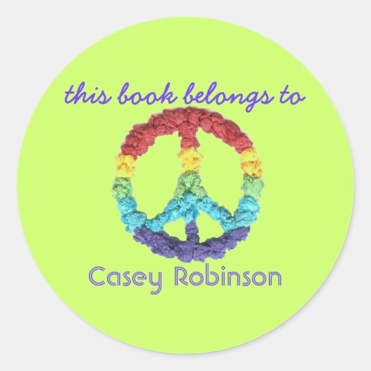Sticker Rond "This book belongs to" peace sign bookplate (Devant)