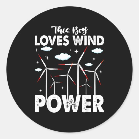 Sticker Rond This Boy Loves Wind Wer, Windmill Turbine Technici (Devant)