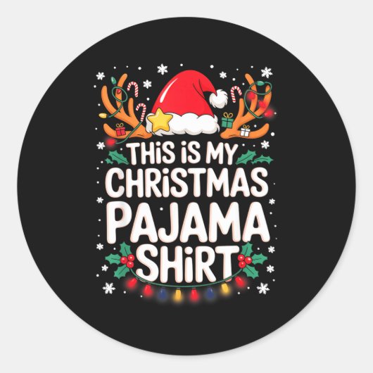 Sticker Rond This Is My Christmas Pajama Shirt Funny Xmas Pjs M (Devant)