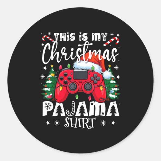 Sticker Rond This Is My Christmas Pajama Video Game Gamer Boys (Devant)