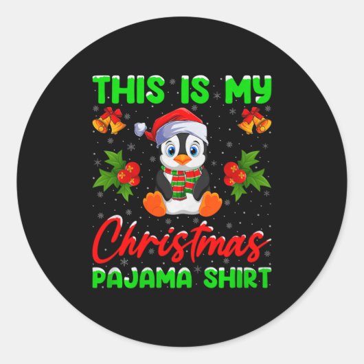 Sticker Rond This Is My Penguin Christmas Pajamas Funny Penguin (Devant)