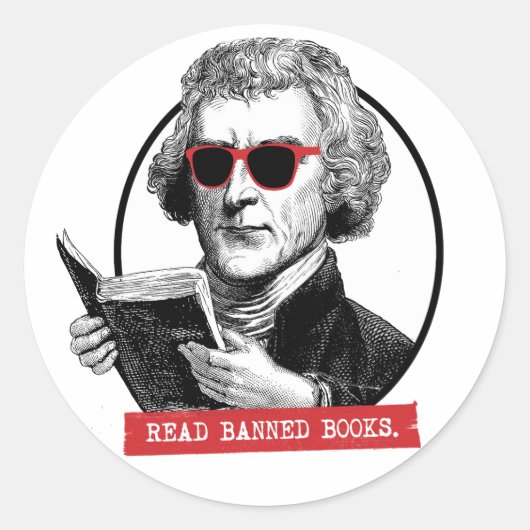 Sticker Rond Thomas Jefferson Lit Des Livres Interdits (Devant)