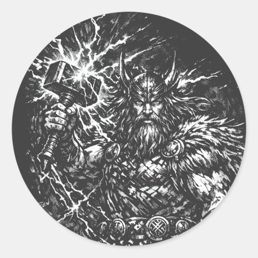 Sticker Rond Thor — Storm‑Hammered God of Thunder (Devant)