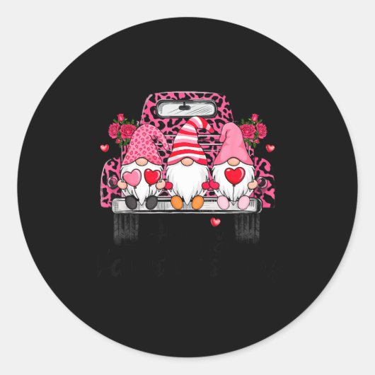 Sticker Rond Three Gnomes And Leopard Truck Happy Valentine's D (Devant)