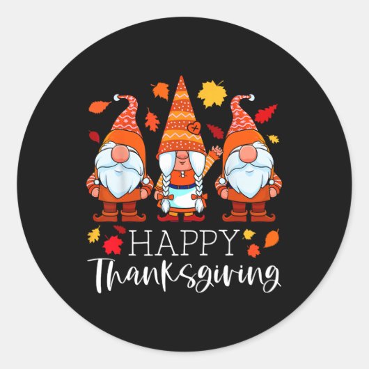 Sticker Rond Three Gnomes Happy Thanksgiving Gnomes Affaire Gno (Devant)