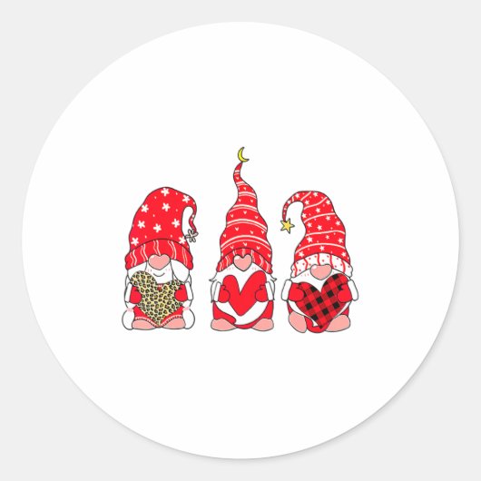 Sticker Rond Three Gnomes Holding Heart Leopard Happy Valentine (Devant)