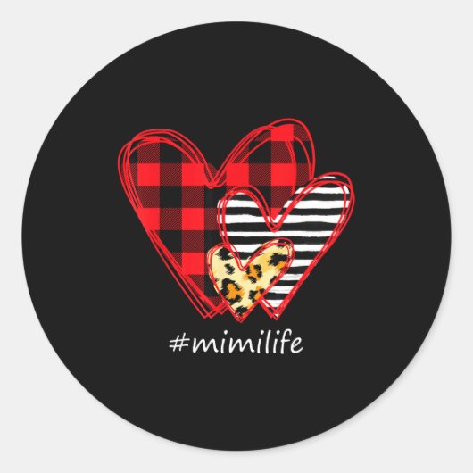 Sticker Rond Three Hearts Leopard Buffalo Plaid Mimi Life Valen (Devant)