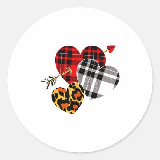 Sticker Rond Three Hearts Leopard Buffalo Plaid Valentines Day  (Devant)