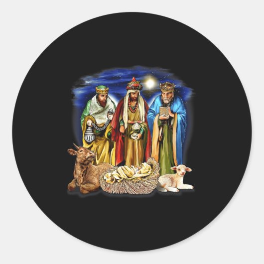 Sticker Rond Three Kings Shirt Nativity Scene Shirt Christmas S (Devant)